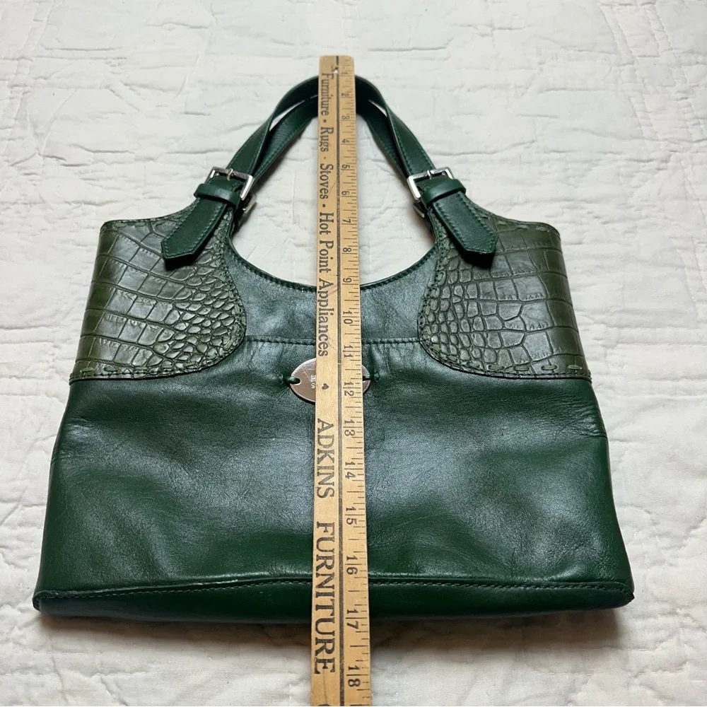 Hidesign Leather Shoulder Bag | Emerald Green Croc Embossed Y2K Purse